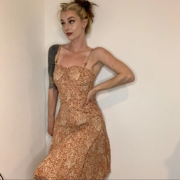 Vintage Midi Orange/Cream Beach Summer Dress, women's size Small - Picture 1 of 12